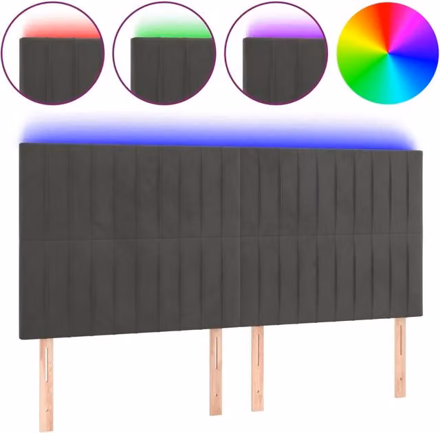 Testata per letto con illuminazione LED e porta di ricarica USB in velluto grigio, L: 180 cm, P: 5 cm, H: 118/128 cm – 1