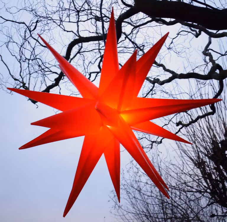 Stella natalizia 3D da esterno Kaspar, Ø 55 cm, stella natalizia, stella pieghevole a 18 punte, cavo esterno da 4 m, lampadine LED - Ø 55 cm 230 V E14 rosso, plastica, stella natalizia, stella dell'Avvento