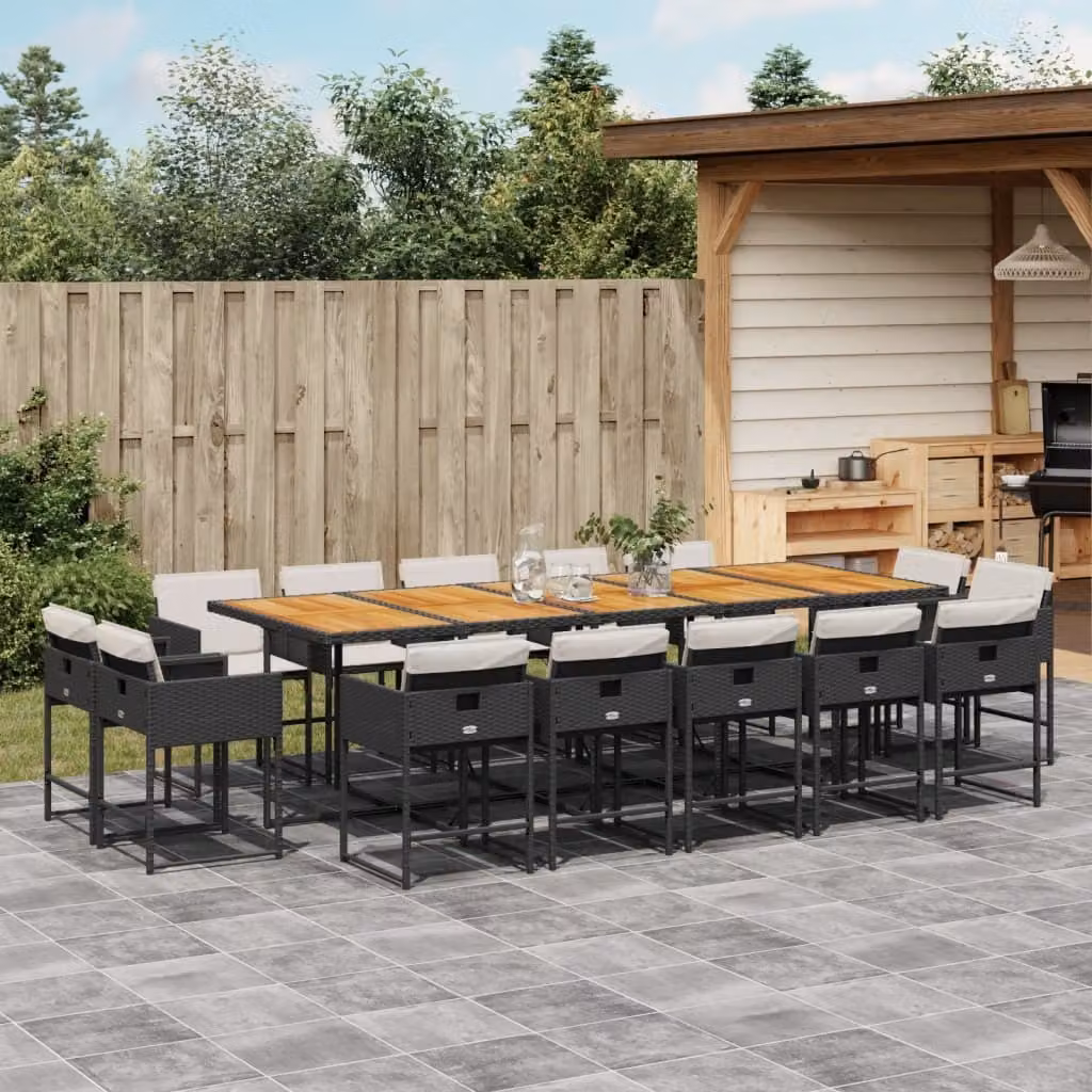 Maison Exclusive - Set da Pranzo da Giardino 15 pz con Cuscini Nero in Polyrattan