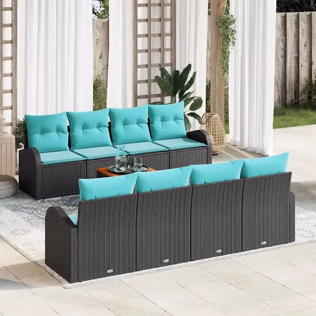 Set Divano da Giardino 9 pz Nero e Turchese polyrattan 3356226