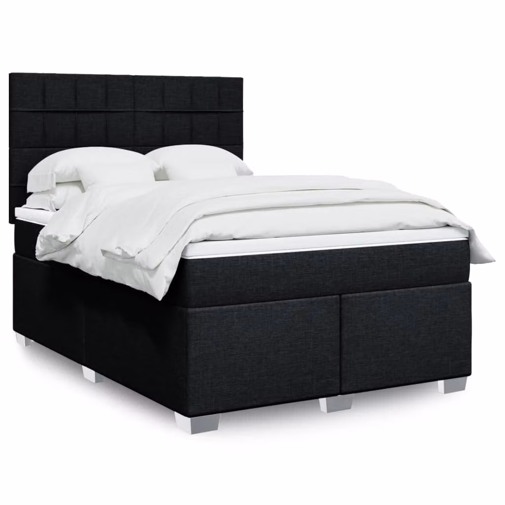vidaXL Giroletto a Molle con Materasso Nero in Tessuto L/P/H: 140 x 190 cm – 1