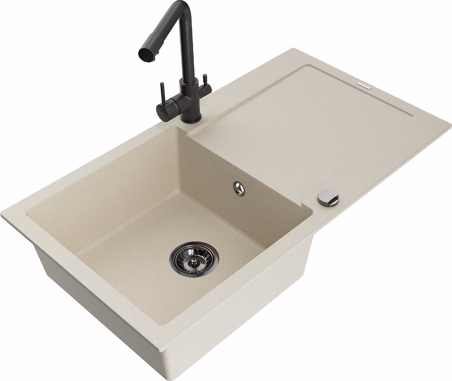 Mexen Leo lavello in granito a 1 vasca con sgocciolatoio e rubinetto da cucina Duero, beige- 6501-69-671600-70