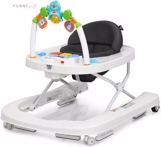 Seggiolino da viaggio 2 in 1 con contenitore di giocattoli regolabile in tre posizioni e 6 cuscini antiscivolo, adatto per bambini da 6 a 18 mesi, colore grigio.