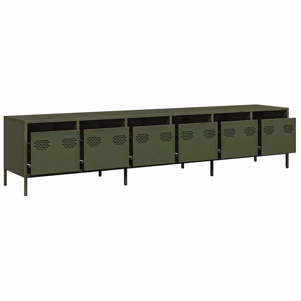 Mobile porta TV moderno in metallo verde oliva HELLOSHOP26 L: 202 cm, P: 39 cm, H: 43,5 cm – 2