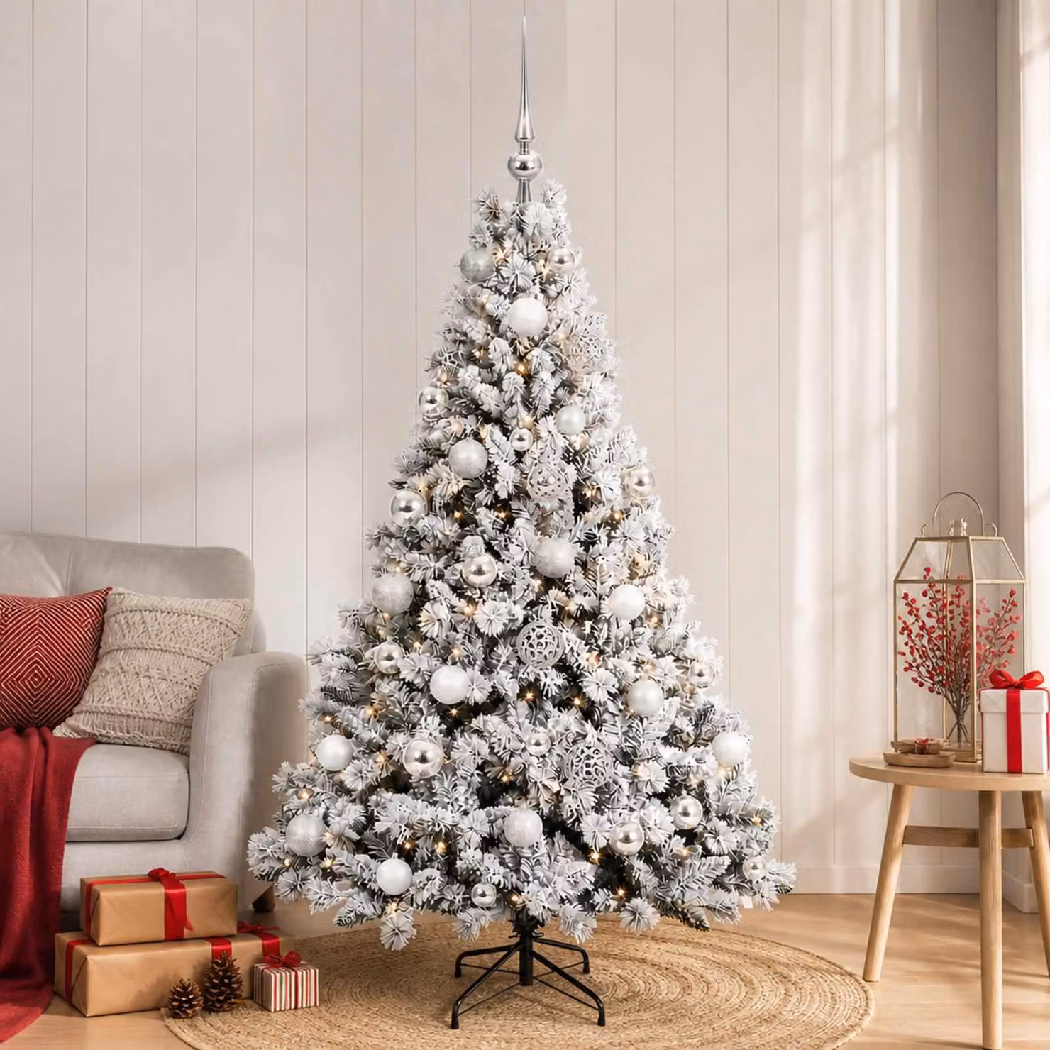 Albero di Natale artificiale con decorazioni a sfera, altezza 150 cm, 150 luci LED