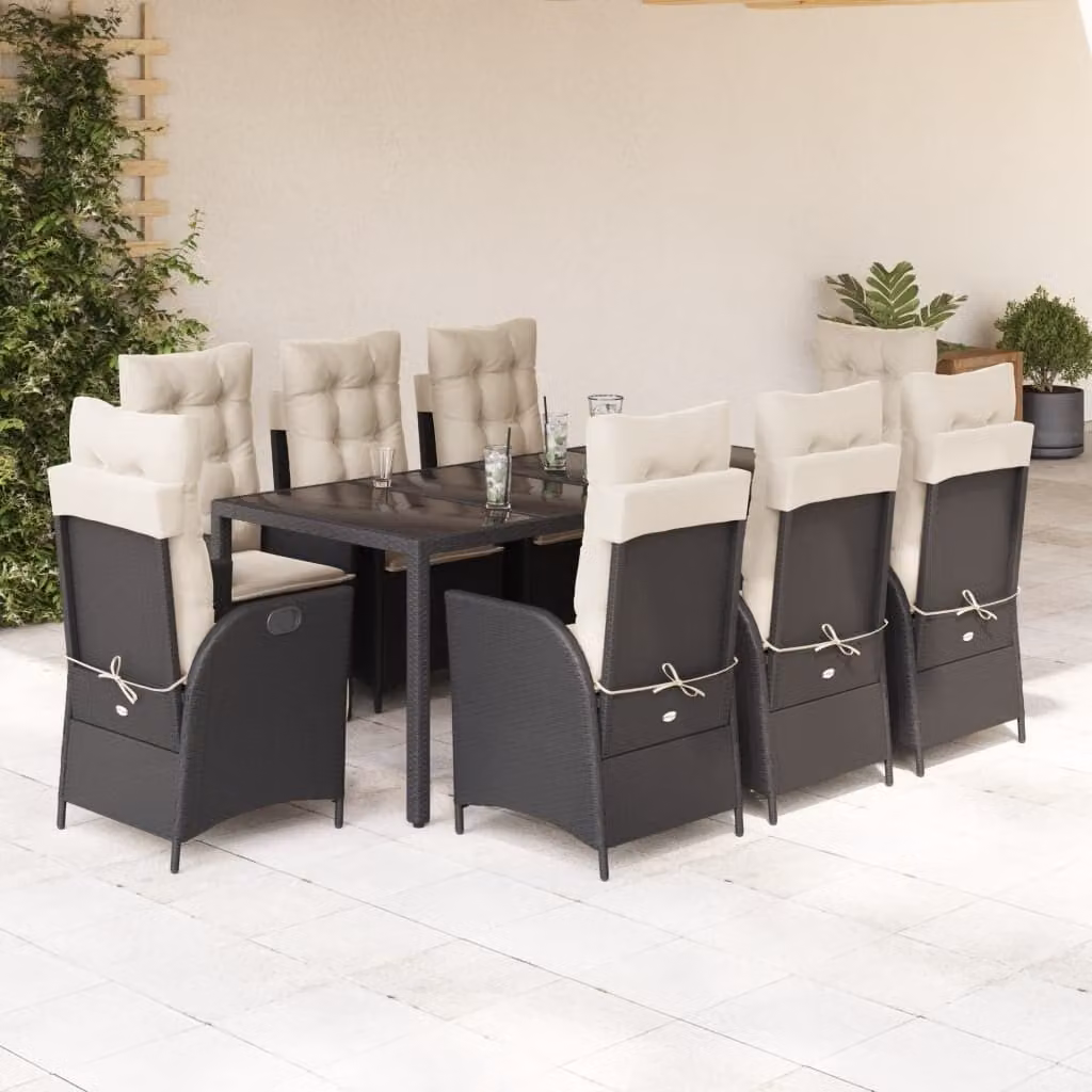 Maison Exclusive - Set da Pranzo da Giardino 9 pz con Cuscini Nero in Polyrattan