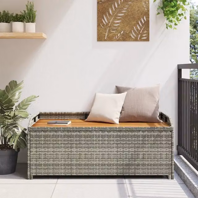 Panca da Giardino con Vano Portaoggetti-Sgabello-Panca da esterno con Contenitore 120cm Polyrattan Grigio