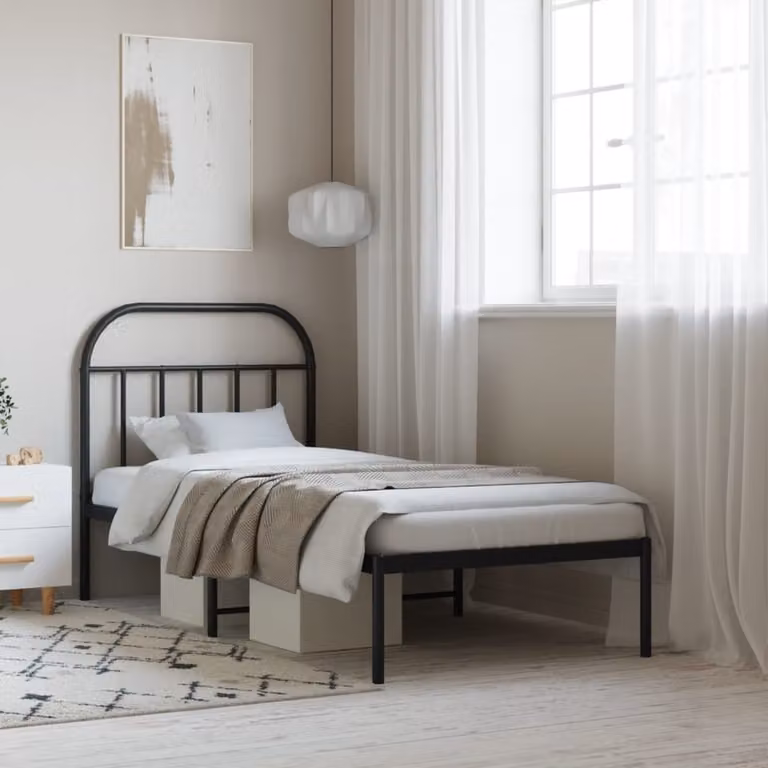 vidaXL Giroletto con Testiera in Metallo Nero L/P/H: 90 x 190 cm