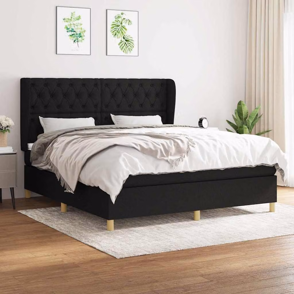 vidaXL Giroletto a Molle con Materasso Nero in Tessuto L/P/H: 160 x 200 x 128 cm – 1