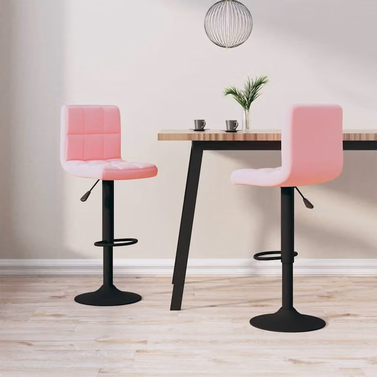 Set di 2 sgabelli da bar vidaXL in velluto rosa con base girevole a 360 gradi