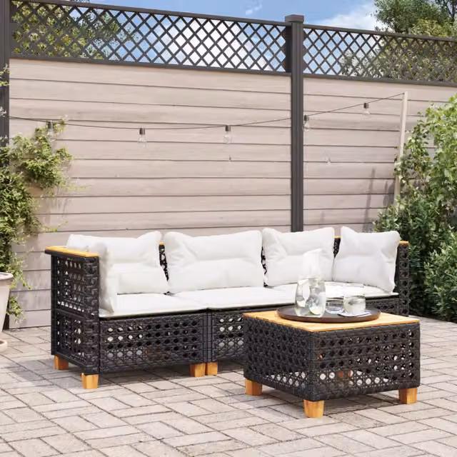 Divano da Giardino a 3 Posti con Cuscini Nero in Polyrattan 365938