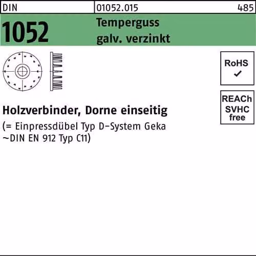DIN 1052 Connettore per legno Temperg tipo D, gal Zn, unilaterale, 95 ÜH gal Zn S 50 pz