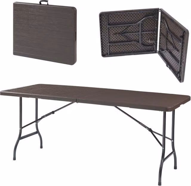 Tavolo da campeggio pieghevole 180 x 75 x 72 cm effetto legno marrone scuro 03_0010998
