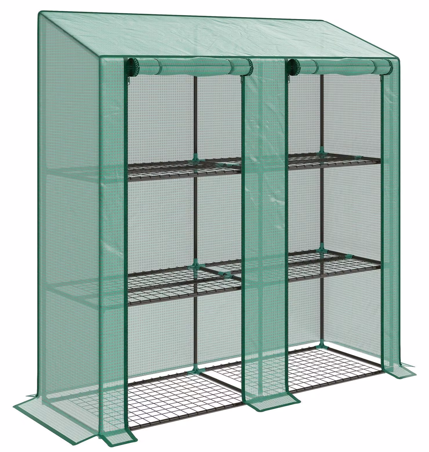 Mini serra a 3 piani, con 6 ripiani in filo metallico | Colore: verde | Dimensioni: 46x143x141/151 cm