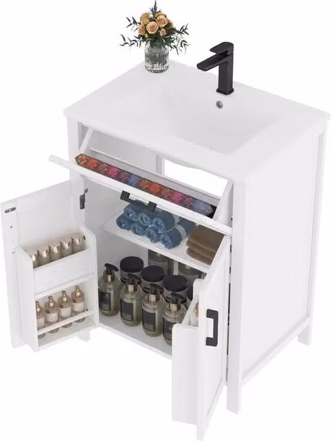 Mobile bagno con lavabo 60 cm a terra bianco in MDF laccato