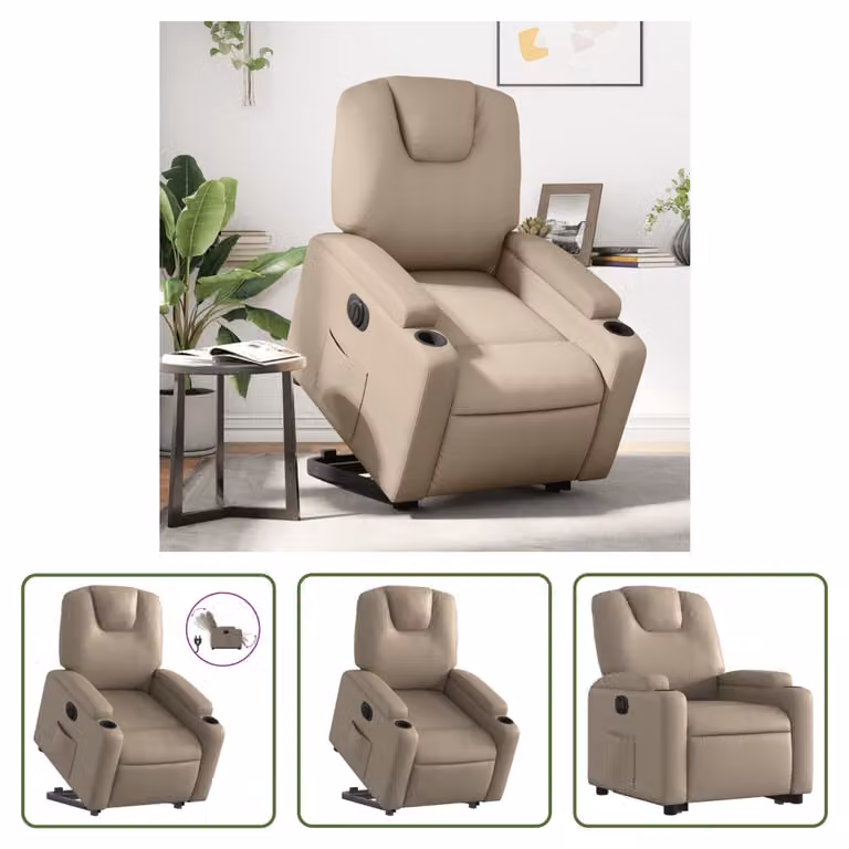 The Living Store Poltrona relax con supporto elettrico Cappuccino in ecopelle
