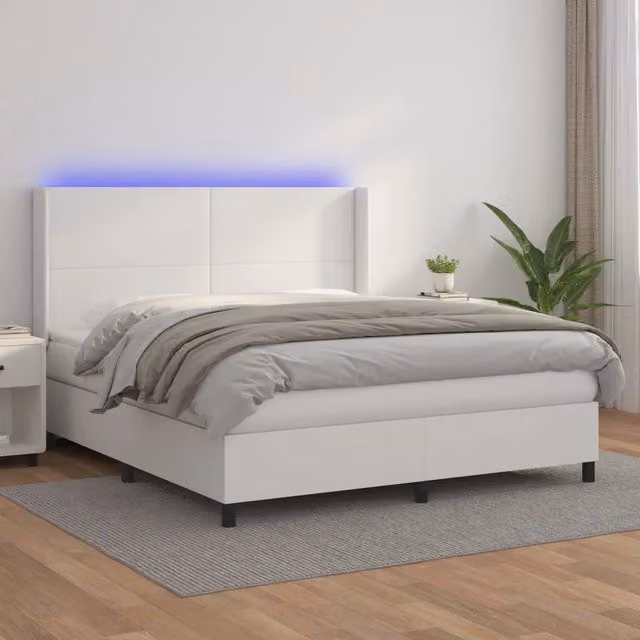 Letto a giroletto con molle e materasso vidaXL in similpelle bianco con illuminazione LED e porta USB L/P: 160 x 200 cm – 1