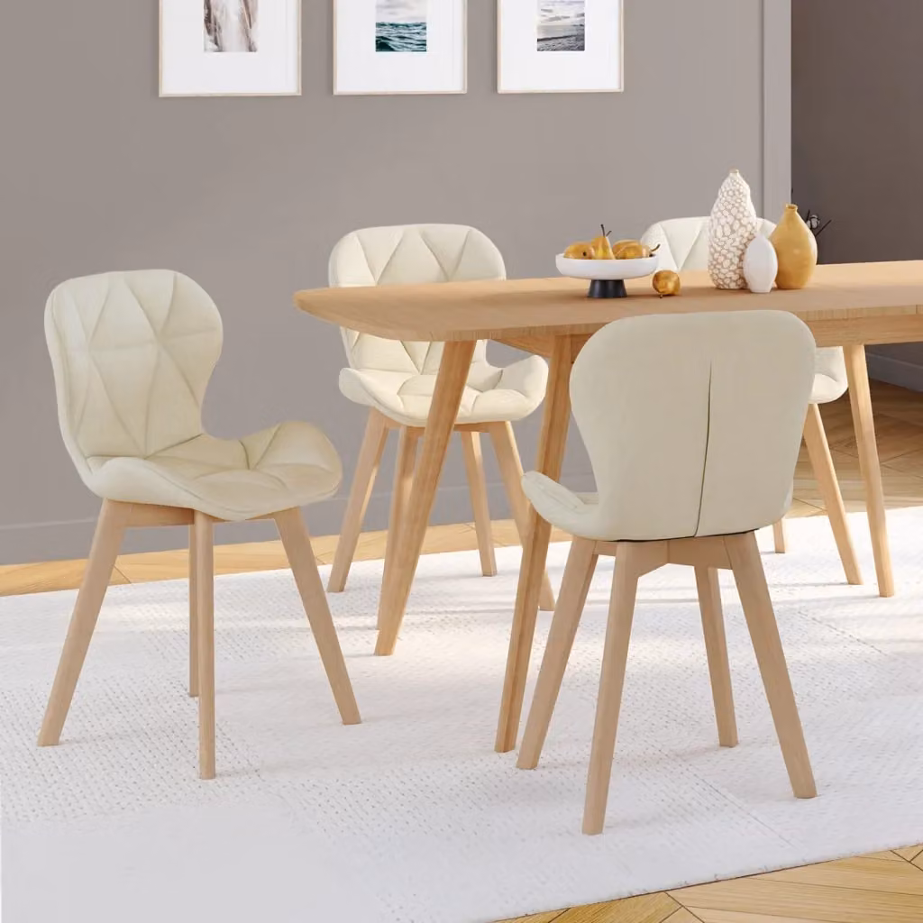 Set di 4 sedie da pranzo moderne ROBINE IDMarket in tessuto beige con struttura in legno – 2