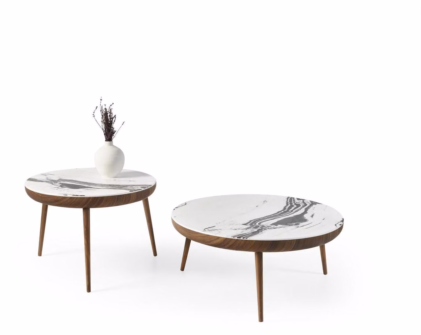 Couchtische Set 2 tlg. Tisch Wohnzimmer Möbel Rund Weiß Holz Design