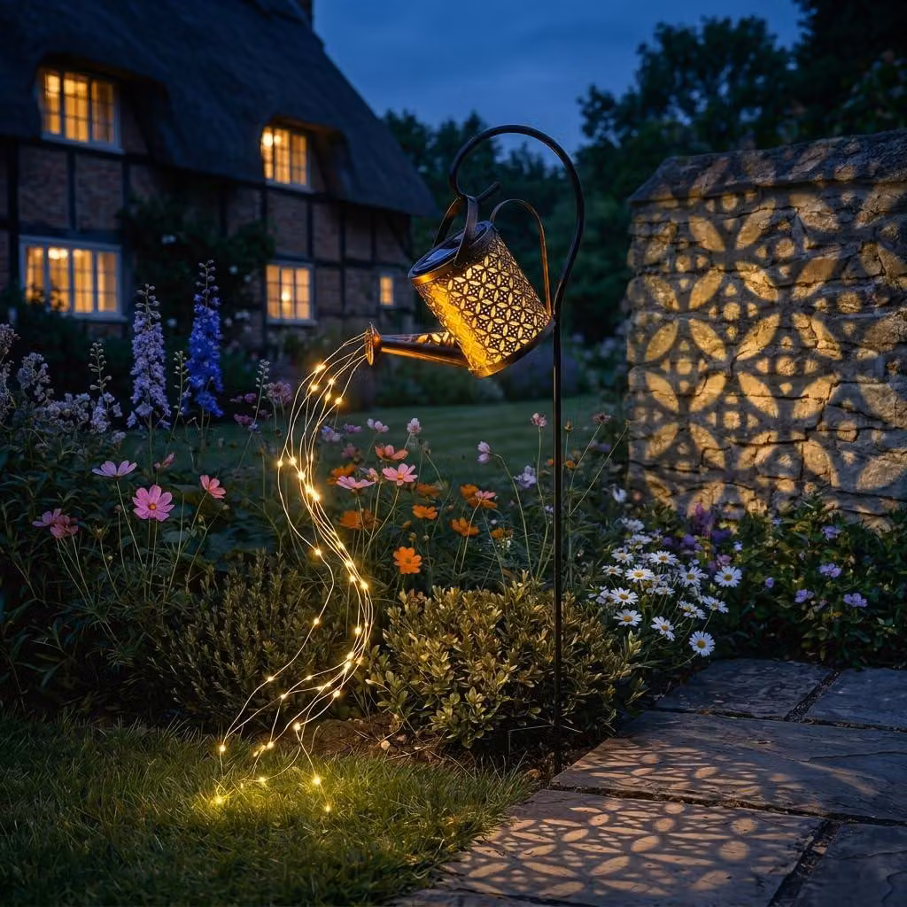 Annaffiatoio solare con effetto cascata, decorazione a forma di moneta di rame, grado di protezione IP65, luce bianco caldo