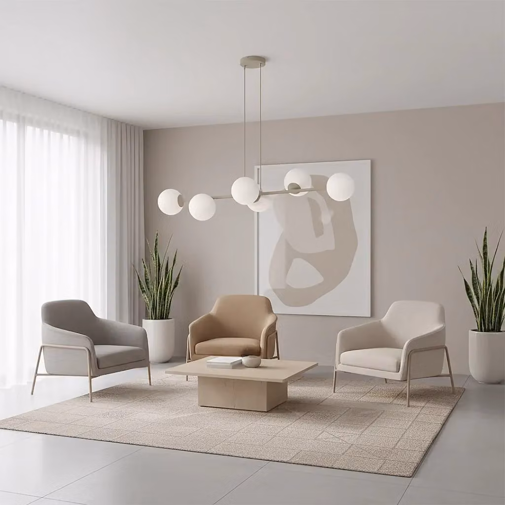 Lampada a sospensione Magnus Emibig in metallo e vetro beige e bianco con 6 x E14 – 2