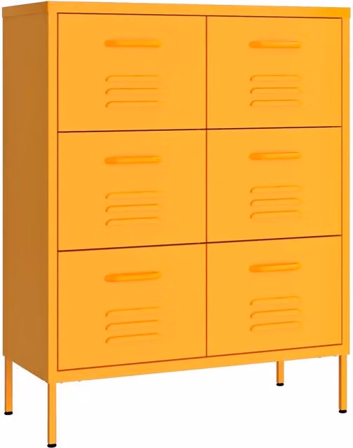 Mobile contenitore moderno in metallo con cassetti giallo senese L: 80 cm, P: 35 cm, H: 101,5 cm