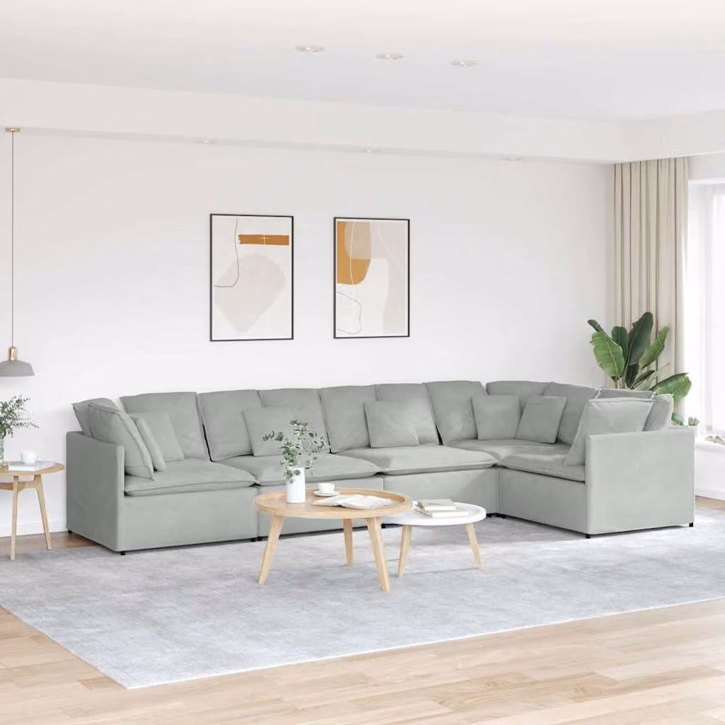 vidaXL Divano Modulare a L in Velluto Grigio con Cuscini e Struttura in Metallo e Legno