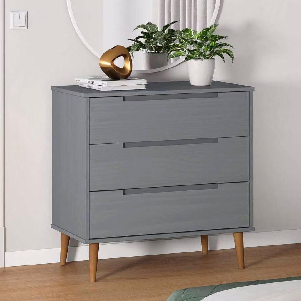 The Living Store Cassettiera MOLDE Grey 80x40x80 cm in legno di pino massiccio