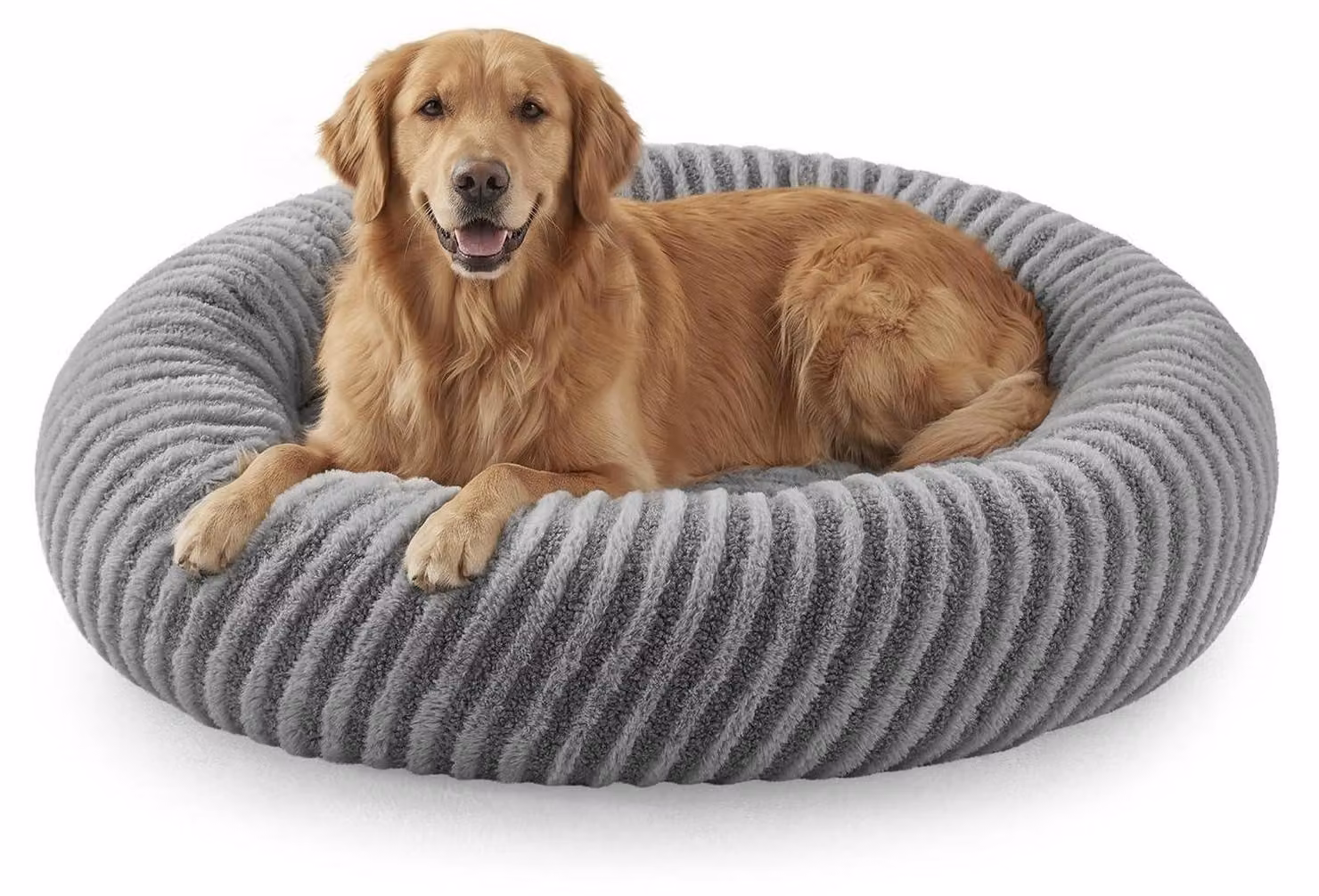 Cuccia per cani a forma di ciambella, rotonda, lavabile, antiscivolo, in peluche effetto coniglio, tipo teddy, colore grigio, diametro 91 cm, taglia XL