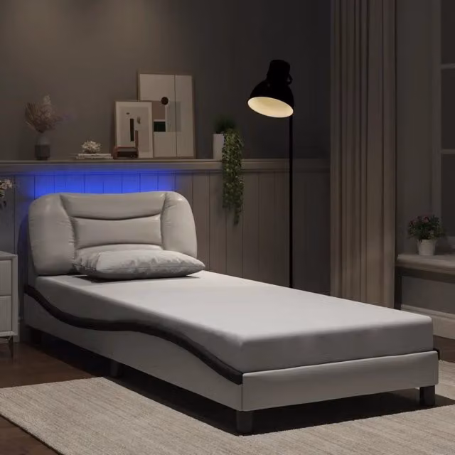 Letto singolo con illuminazione LED e porta di ricarica USB vidaXL Hvar Bianco e Nero L/P: 90 x 200 cm