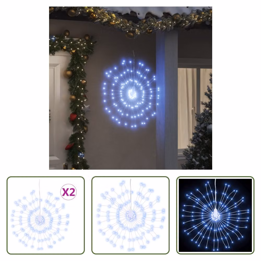 The Living Store Luci di Natale pirotecniche 2 pezzi 140 LED bianco freddo 17cm
