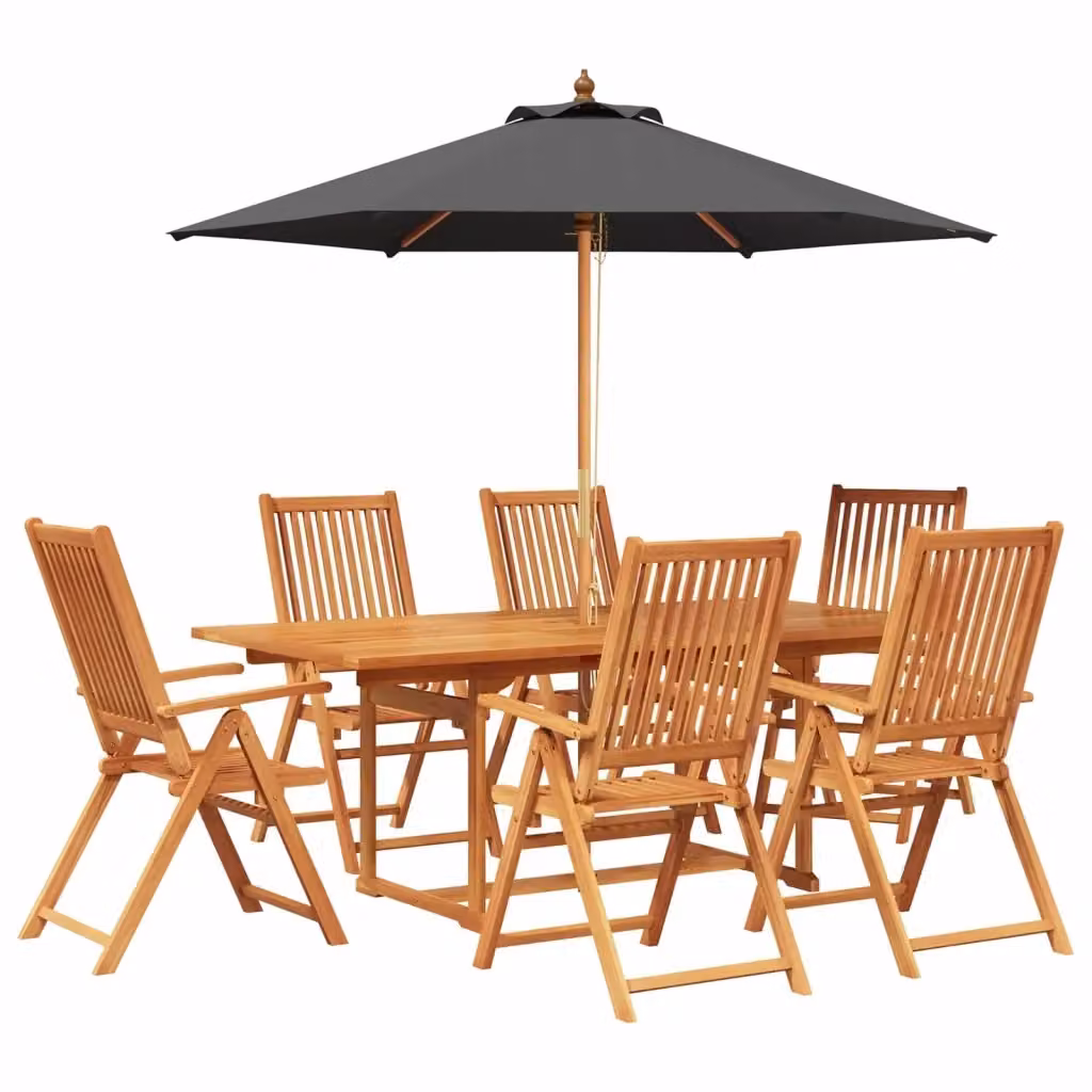 Set da pranzo da esterno vidaXL in legno di acacia ed eucalipto con ombrellone, 8 pezzi per 6 persone, colore antracite e marrone – 2