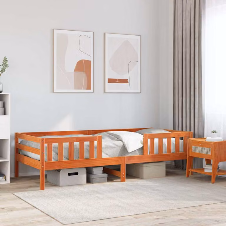Letto in legno di pino vidaXL marrone cera con doghe fisse L/P: 100 x 200 cm