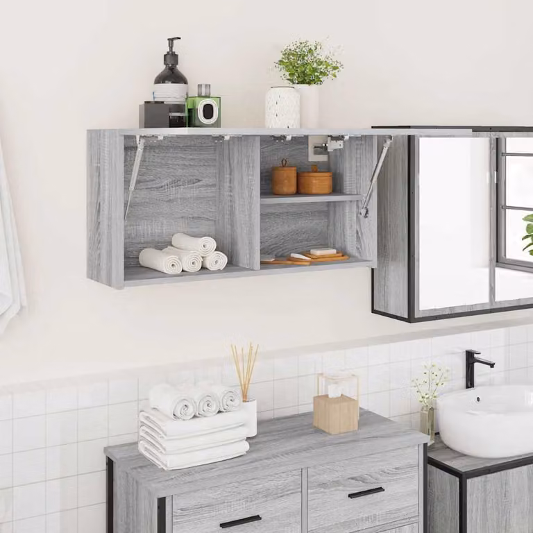 Mobile da bagno vidaXL Grigio, design minimalista con ante a cerniera e ripiani interni, L 80 x P 25 x H 40 cm