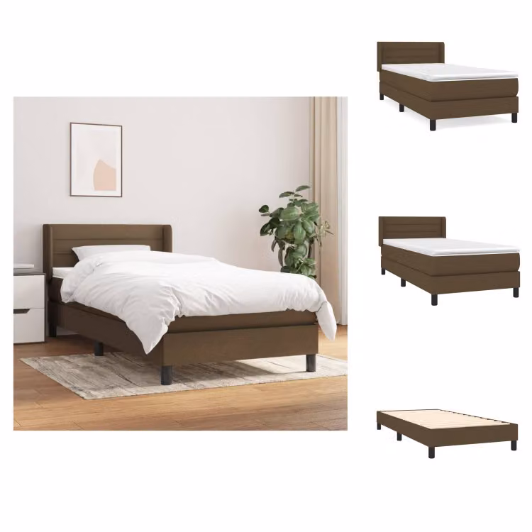 vidaXL Letto a molle con materasso in tessuto marrone scuro 90x200 cm - Letti e strutture letto