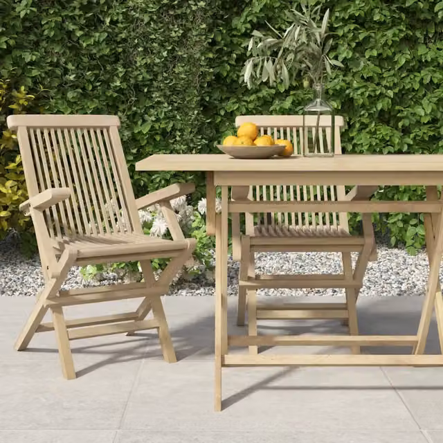 Set di 2 sedie pieghevoli vidaXL in legno di teak grigio, L: 56 cm, P: 61 cm, H: 89 cm