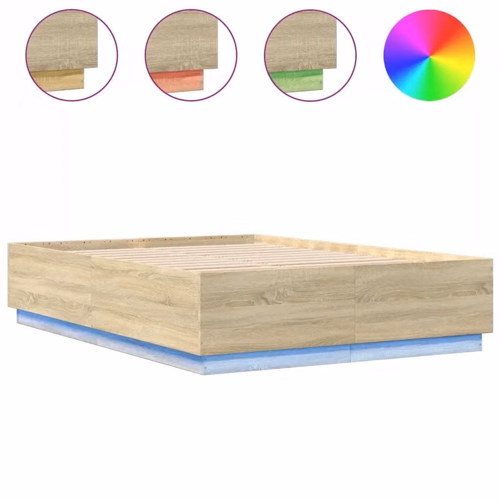 Giroletto moderno vidaXL in legno color rovere con luci LED sotto il letto e porta USB, L/P/H: 203 x 163 x 40 cm – 2