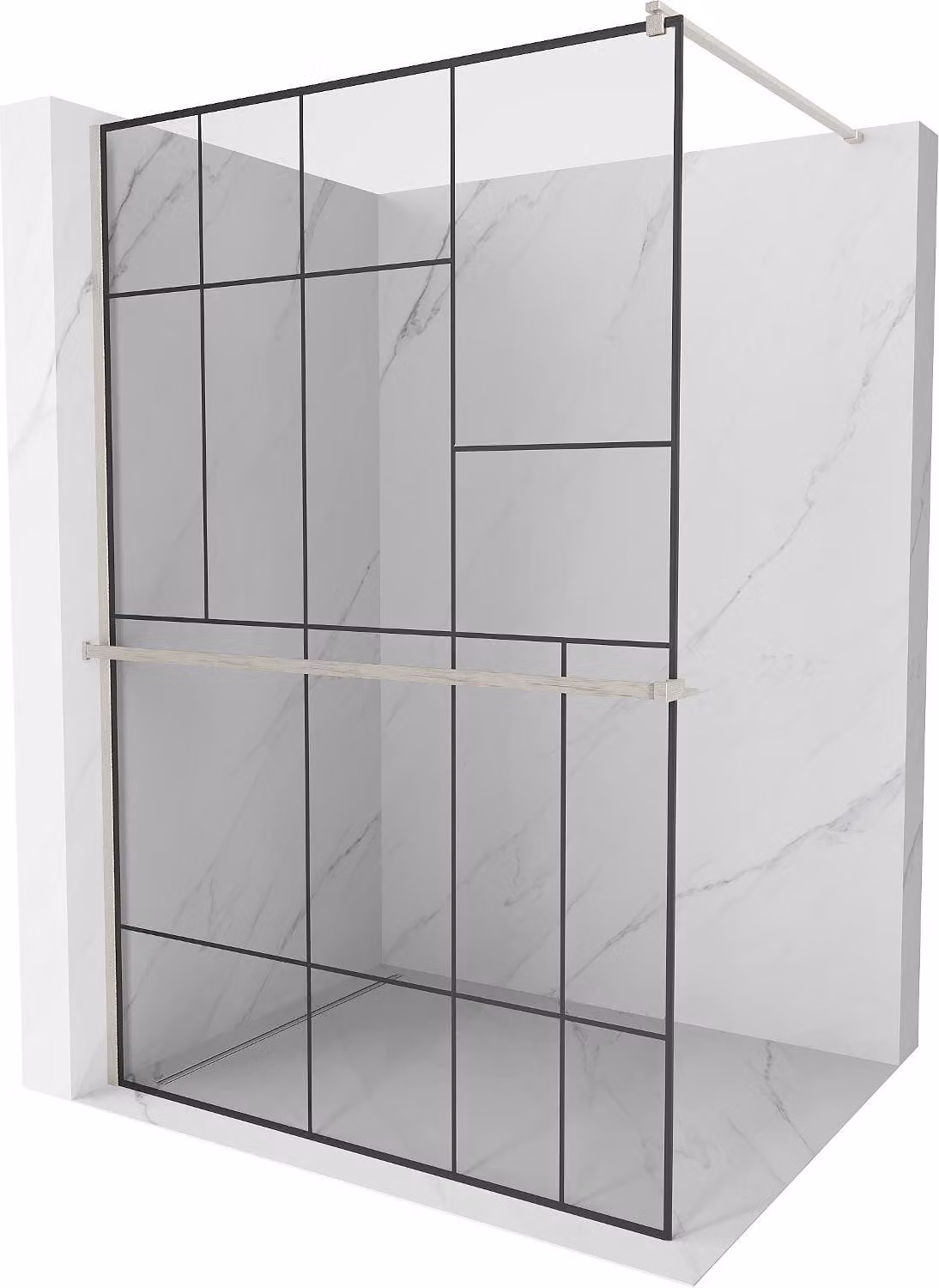 Mexen Kioto+ Parete doccia con ripiano Walk-in 130 x 200 cm, motivo nero, nichel spazzolato - 800-130-121-97-78