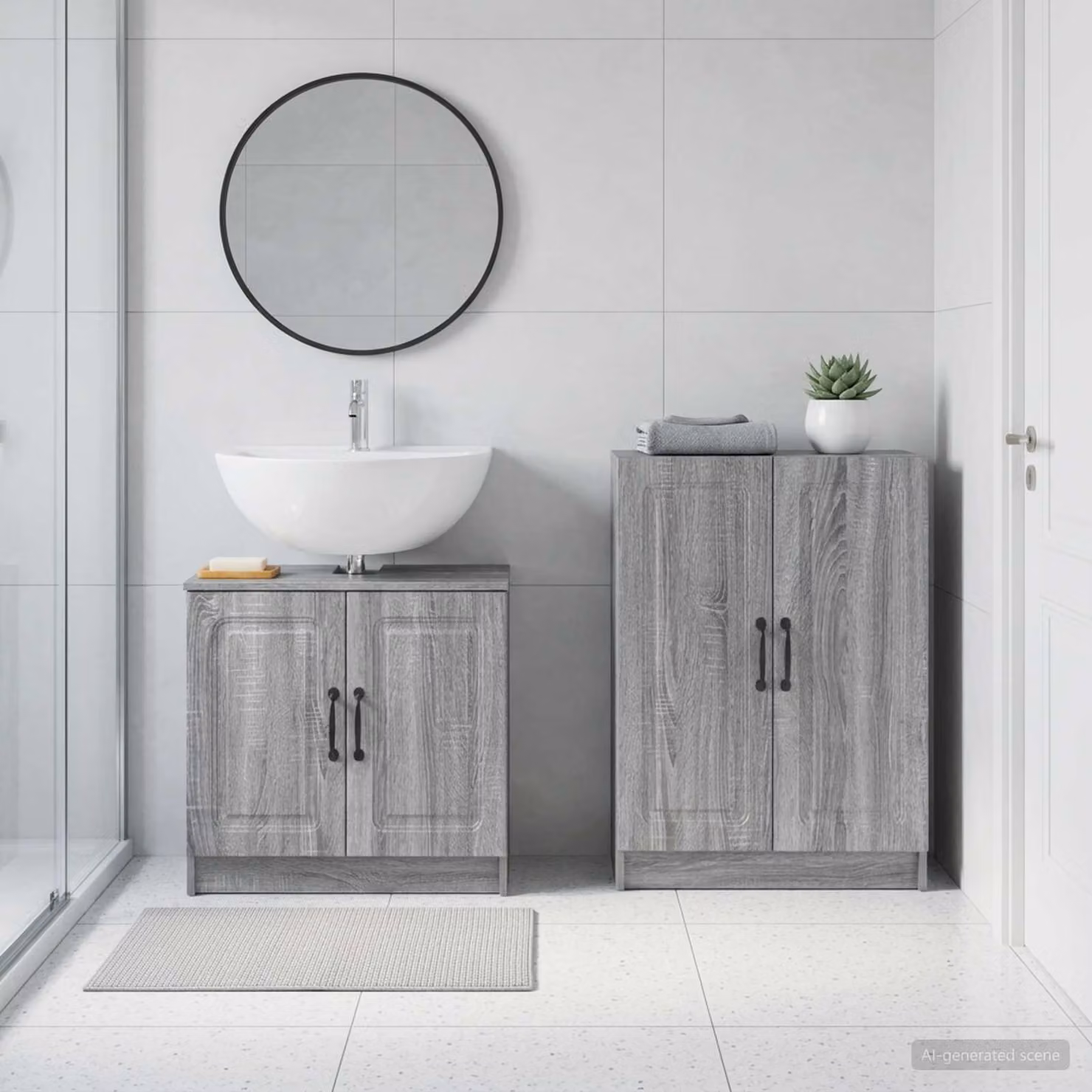 Set di mobili da bagno vidaXL UTRECHT composto da mobile lavabo e mobile contenitore, colore grigio Sonoma, design moderno in legno e MDF
