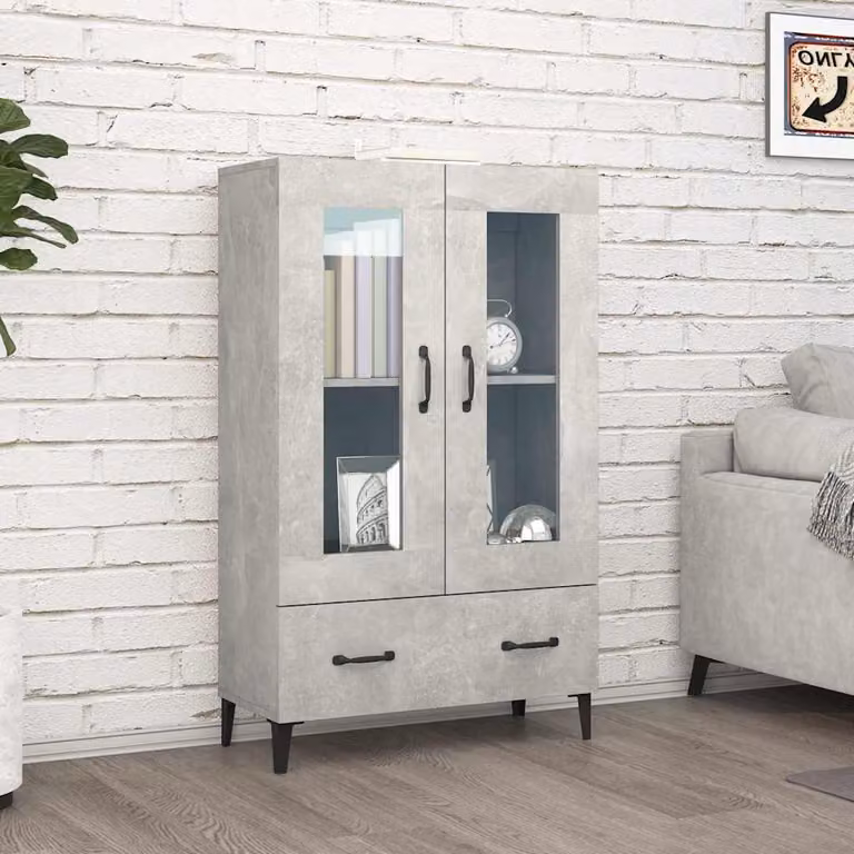 Credenza vidaXL in legno multistrato e vetro, Grigio, L 70 cm x P 31 cm x H 115 cm