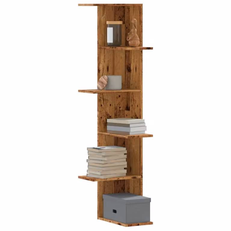 Scaffale Angolare da Muro vidaXL in Legno Antico Marrone, L/P/H: 36,5 x 36,5 x 140 cm