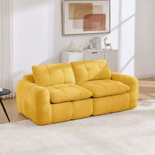 Divano modulare 194x97x68 cm con seduta profonda in ciniglia giallo
