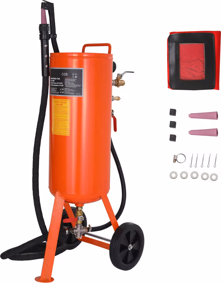 SucceBuy Sabbiatrice da 10 galloni per impieghi gravosi, serbatoio portatile per sabbiatura ad alta pressione da 60-110 PSI, kit di sabbiatura ad aria compressa con 2 ugelli in Vetroceramica e tubo da 7,5 piedi per la rimozione di macchie, ruggine e verni