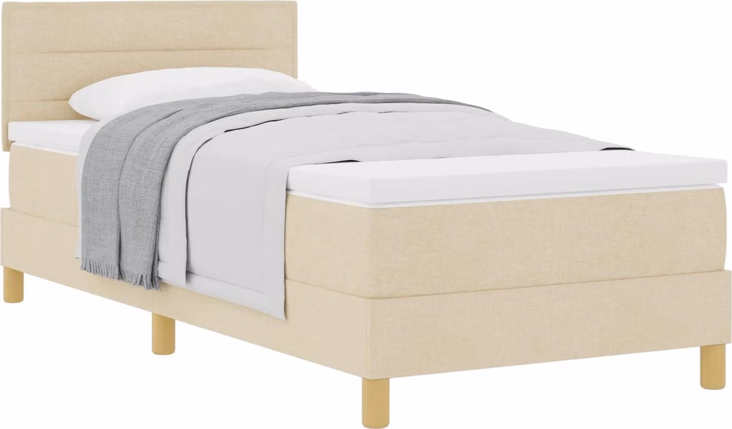 Letto boxspring con cuscini e testiera VidaXL, color crema, 90 x 190 cm, tessuto