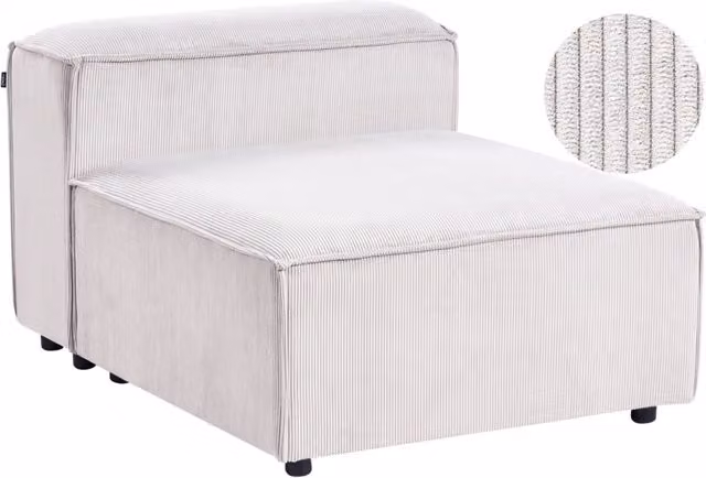 Poltrona singola Beliani in velluto a coste bianco, stile moderno con struttura in legno massiccio, L: 120 cm, P: 68 cm, H: 88 cm