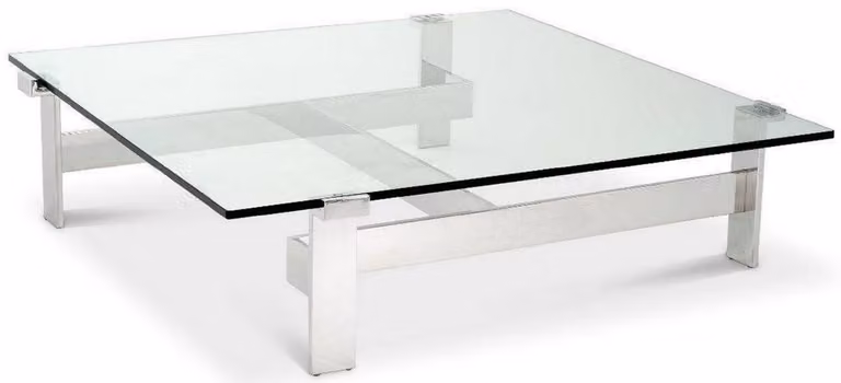 Tavolino Casa Padrino argento 120 x 120 x h. 30 cm - Tavolo da salotto quadrato in acciaio inox con piano in vetro - Mobili da salotto - Qualità lusso