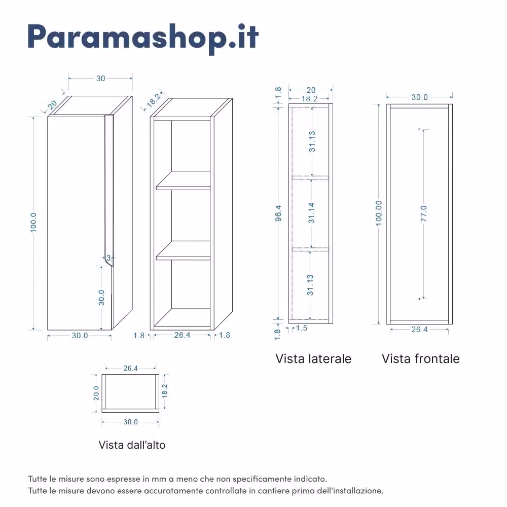 Colonna bagno sospesa Parama grigio opaco con ante a battente e ripiani interni Altezza: 100 cm – 2