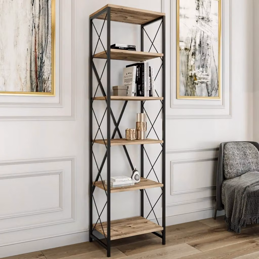 Libreria moderna in legno Hanah Home, Marrone e Nero, L: 50 cm, P: 30 cm, H: 180 cm – 2