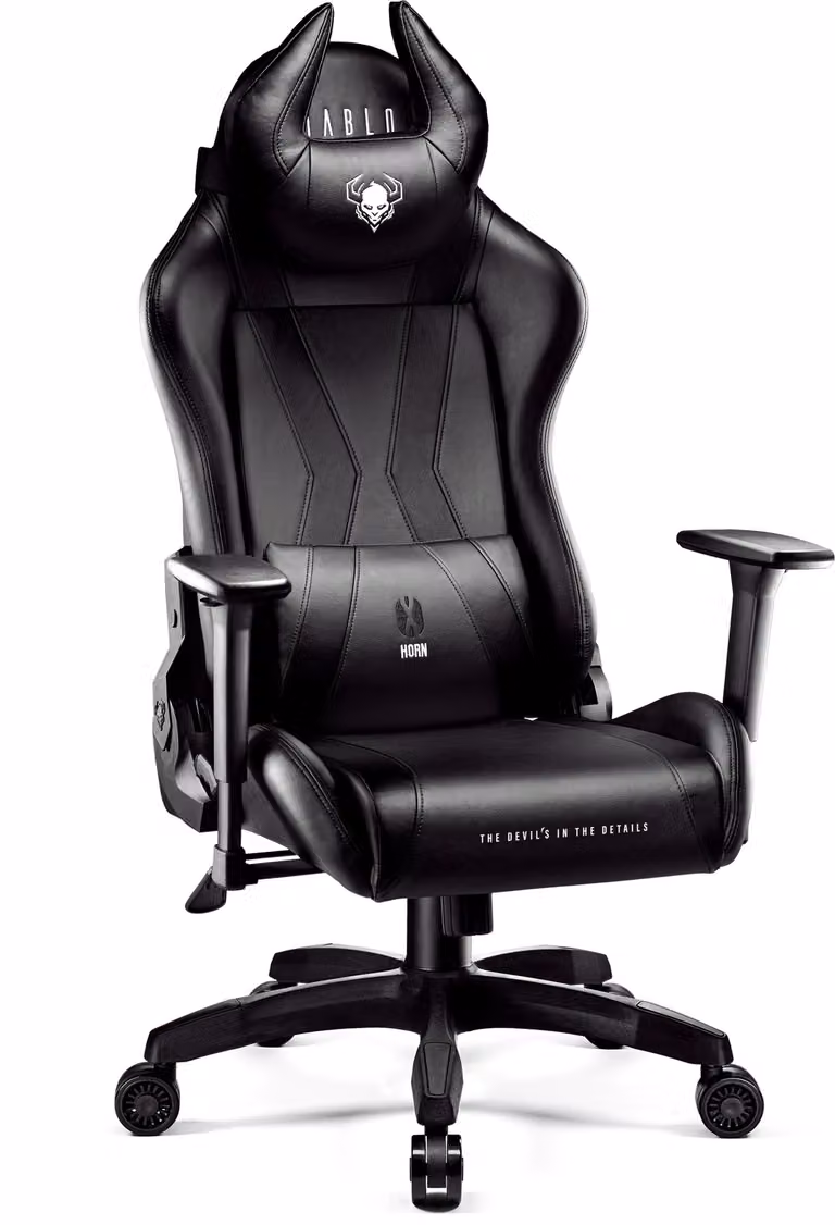 Diablo X-Horn Gaming Chair Sedia da ufficio Braccioli 3D Design ergonomico Cuscino cervicale/ombelicale Similcuoio Funzione a dondolo King Size Nero