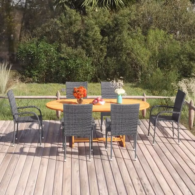 Set Mobili da Pranzo Giardino 7 pz in Polyrattan Grigio 3070759
